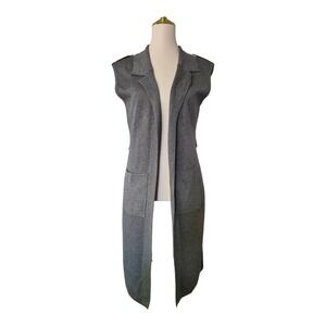 Vilamilanio Gray Knit Longline Sleeveless Vest Women's Size S NWOT Open Front
